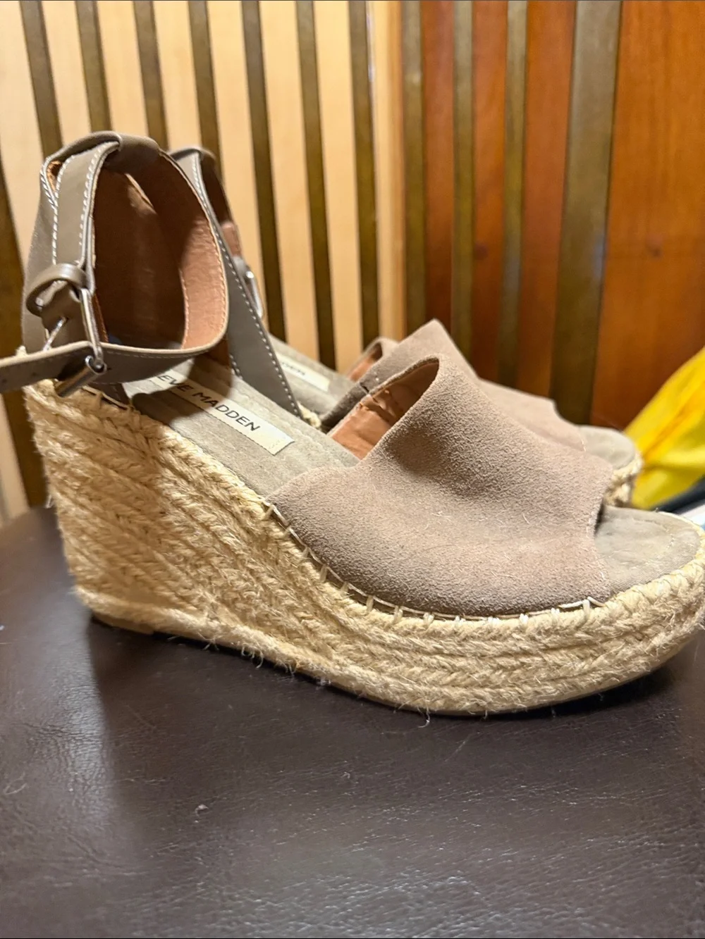 Steve Madden Taupe Suede Espadrille Ankle-Strap Wedges